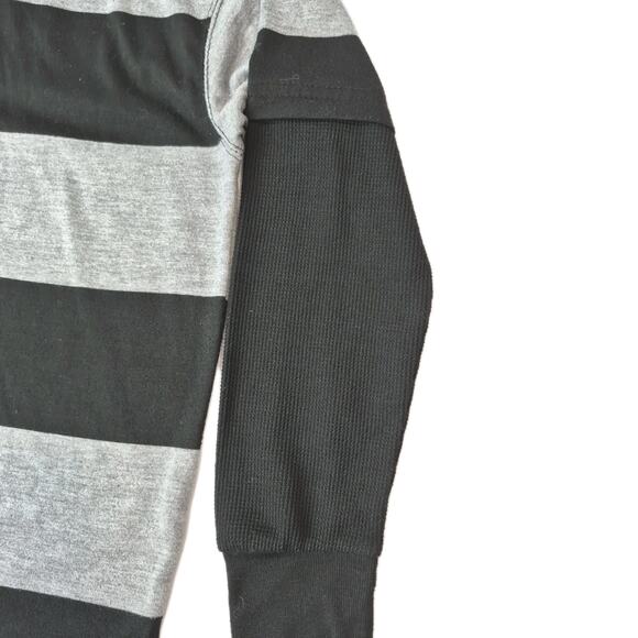 Sweet Rules Boys Long Sleeve Polo Shirt Gray Black Striped Thermal Sleeves - Picture 3 of 5